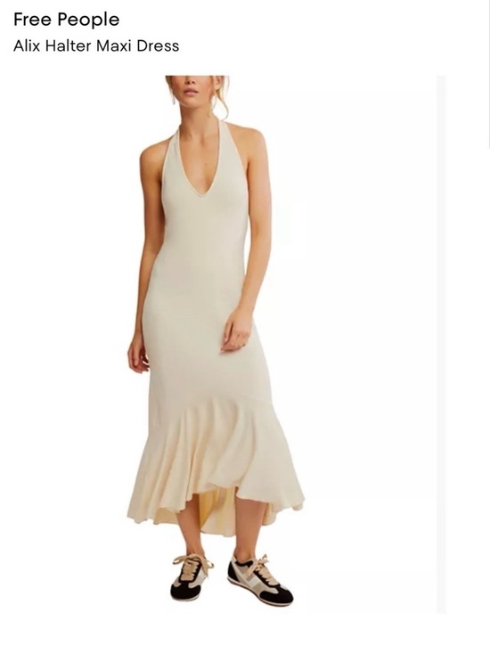 Free People Dresses & Skirts - NWT Free People Beach Alix Plunge Low Back Midi Dress in Bleached Sand Neutral